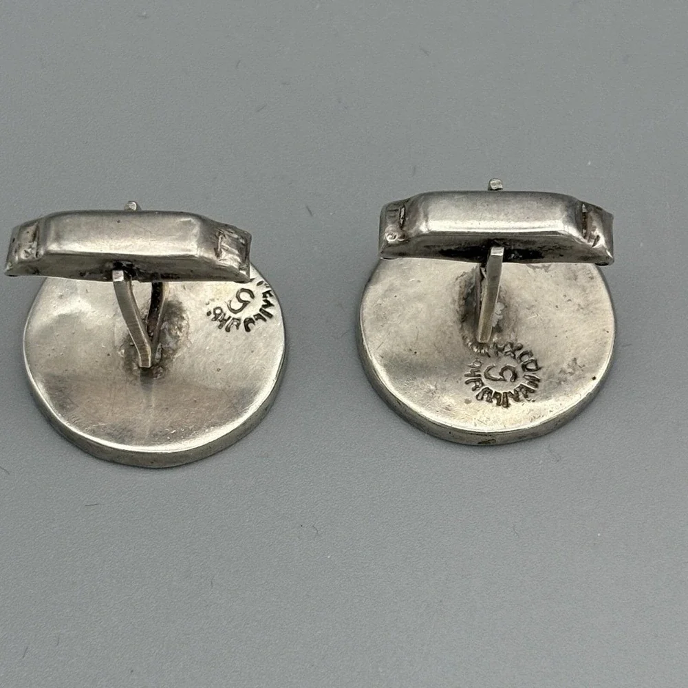 Vintage Sterling Silver Cufflinks Artisan Abalone Copper Figural Copper Taxco
